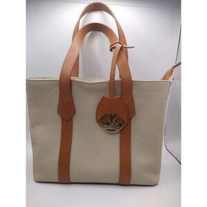 Valentina Italian Pebble Leather Tote Bag With Tan Accents